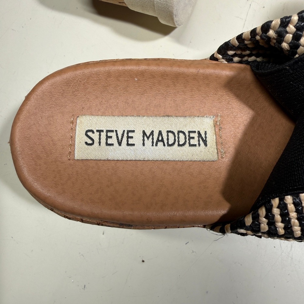 Steve Madden Kabel Black Chevron Elastic Platform Wedge Sandals Womens Size 8.5 - Picture 2 of 13